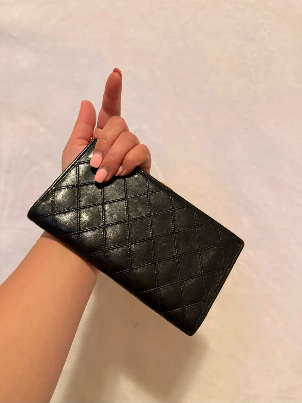 CHANEL No. 4 Lambskin Matelasse Long Wallet Black